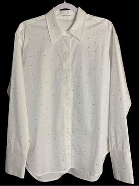 Good American Rhinestone Studded Button Up Shirt White Size 1/2 Oversized